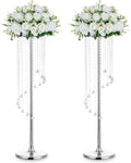 Nuptio 2 Pcs 35.4inch Tall Wedding Centerpieces Silver Vases Crystal Flower Vase Metal Flowers Stand for Party Tables Decorations - Elegant Bulk Weddings Decoration Table Chandelier Centerpiece stands