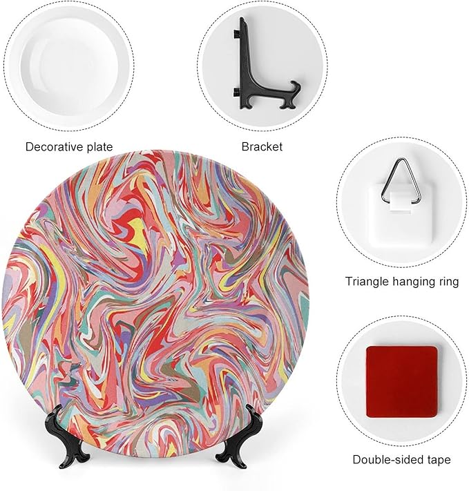 Ceramic Display Plate, Abstract Ceramic Hanging Decorative Plate, Mix of Colors Messy Dirty Look Artistic, 6 Inch, Household Custom Ceramic Plate, Multicolor