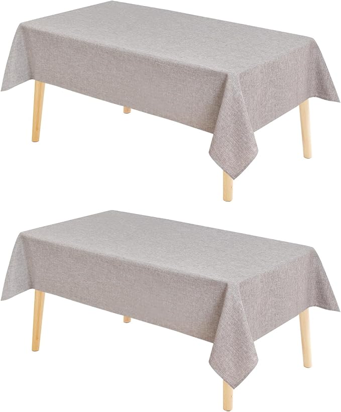 Hiasan 2 Pack Faux Linen Rectangle Tablecloth - Wrinkle and Stain Resistant Washable Table Cloth for Kitchen Dining Room Holiday Table Cover for Party Dinner, Stone, 90 x 132 Inch