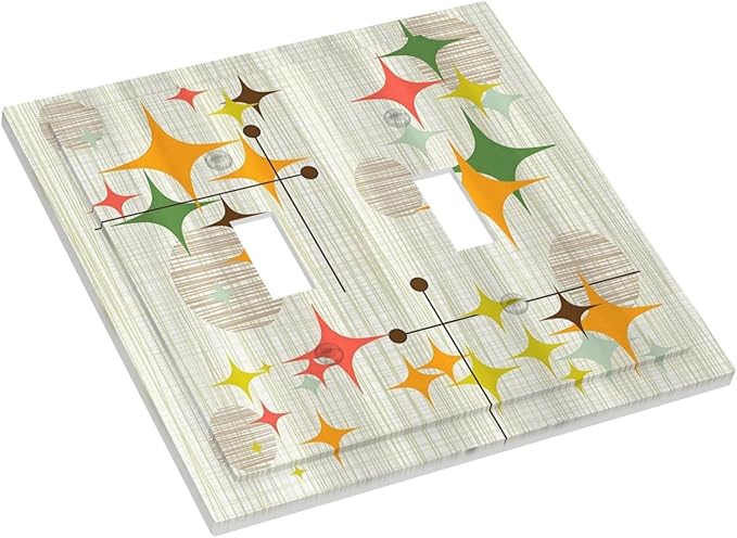 Decorative Light Switch Cover Mid Century Modern Retro Stars 2 Gang Wall Plate Double Toggle Switch Plate Receptacle Electrical Outlet Cover Switchplate for Bathroom Bedroom Decor（2 Pack）