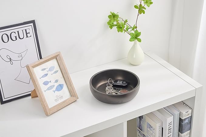 Aotea Crafts - 7.9" Concrete Key Bowl for Entryway Table Decor - Modern Industrial & Minimalist Decorative Key Holder Bowl for Keys- Charcoal Black- Smooth Texture - Sealed & Durable