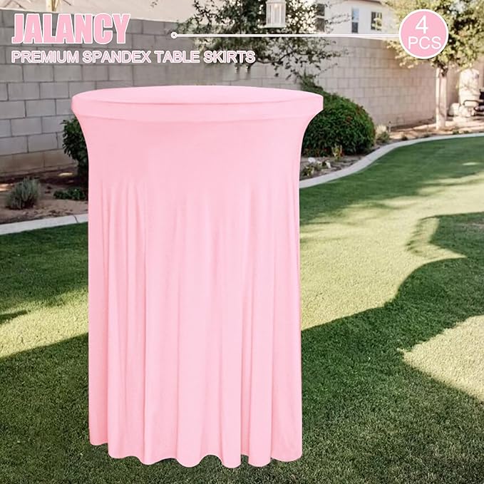 4 Packs 32 x 43 Inch Spandex Round Cocktail Table Skirts Stretch Cocktail Table Cover Fitted High Top Tables for Wedding Bar Party Banquet (Pink)