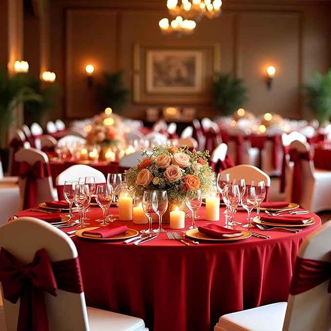 8 Pack Red Round Tablecloth 90 Inch Valentine’s Day Red Table Cloth, Washable Polyester Fabric Stain and Wrinkle Resistant Table Cover for Party Wedding Buffet Dining Banquet Anniversary