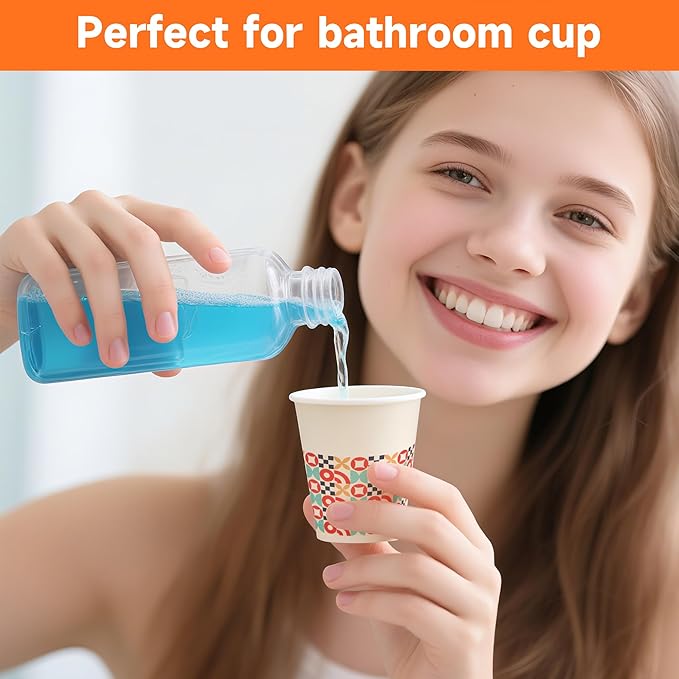 300 Pack 3 oz Bathroom Cups, Disposable Paper Cups with Rolled Rim, Small Paper Mouthwash Cup for Guest Bathrooms, Vanity & Office Use, Puzzle
