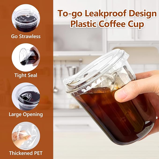 50 Pack 12 oz Clear Plastic Cup With Sip Lids ,Thickened Disposable Iced Coffee Cups for To Go Cold Drinks Latte Juice Smoothie Slushie Milkshake For Drink Shop Parties Events, Leakproof & BPA-Free