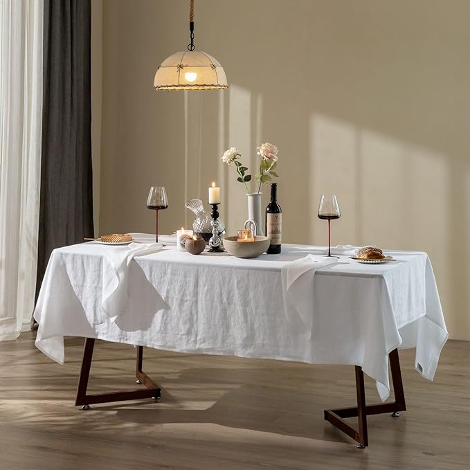 Talasily Linen Tablecloth 100% Pure Linen Table Cloth 60x120 Inches Rectangle Tablecloths Washable Cloths for Kitchen, Dining, Buffet Parties, Holidays, Picnic, Weddings and Restaurants-White