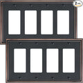 2-Pack Quad Decorator Outlet Cover Plate, Zinc Alloy Decorative Aged Bronze Switch Plates and Outlet Covers, 4 Gang Wall Plates for Electrical Outlets, Receptacle, GFCI Outlet, Dimmer Switch