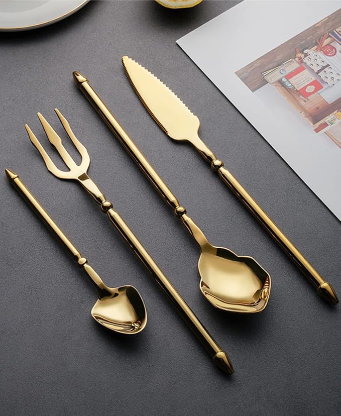 Silverware Set for 6 Durable 18/10 Stainless Steel Flatware Set Creative Styles 24 Piece Modern Cutlery Tableware Utensils Set for Home Kitchen Wedding Restaurant Knives forks and Spoons