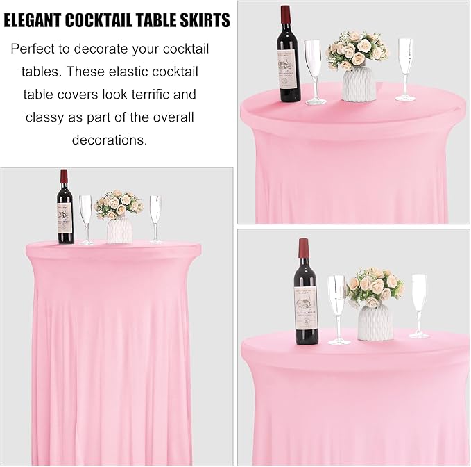 4 Packs 32 x 43 Inch Spandex Round Cocktail Table Skirts Stretch Cocktail Table Cover Fitted High Top Tables for Wedding Bar Party Banquet (Pink)