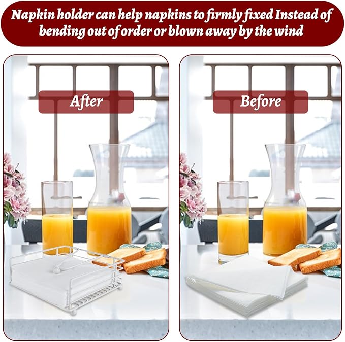 3PCS Napkin Holders for Paper Napkins, White Flat Napkins Holders, Metal Napkin Dispenser for Kitchen Tables, Farmhouse, Dinner, Outdoor