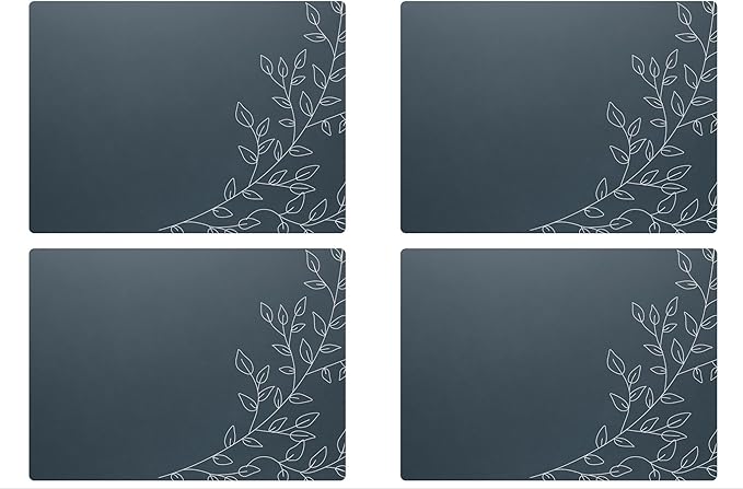 Royalty Art Mystic Midnight Blue Boho Placemats, 4 Pc. Set, Non-Slip Cork Backed, Wipeable Heat Resistant Surface for Kitchen and Dining Table Protection, Cute Floral Pattern for Farmhouse or Rustic