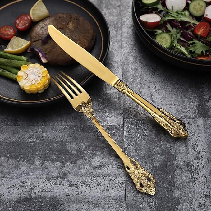 Silverware Set for 12 Durable 18/10 Stainless Steel Flatware Set Palace Style Modern Cutlery Utensils Set 48 Piece Include Knives Forks and Spoons Tableware Set for Home Kitchen Restaurant