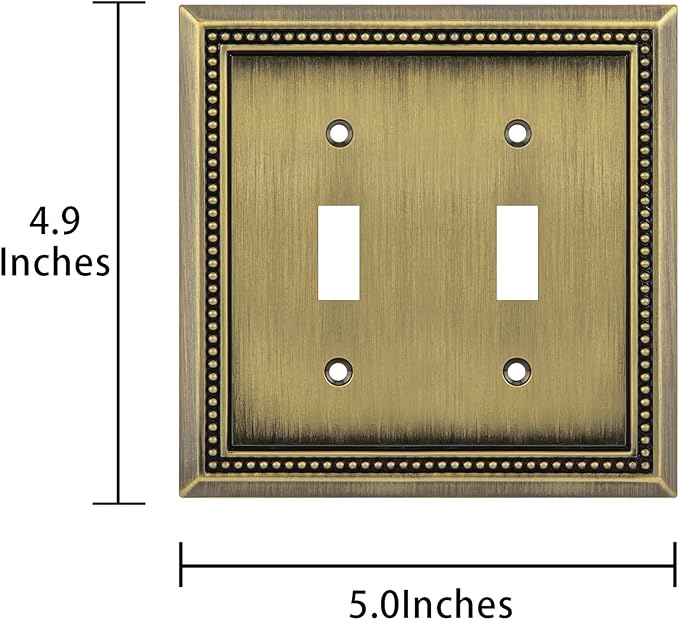 Henne Bery Sunken Pearls Heavy Duty Decorative Wall Plate Switch Plate Outlet Cover (Double Toggle, Antique Brass)