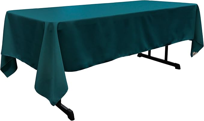LA Linen Polyester Poplin Washable Rectangular Tablecloth, Stain and Wrinkle Resistant Table Cover 60x126, Fabric Table Cloth for Dinning, Kitchen, Party, Holiday 60 by 126-Inch, Teal Dark