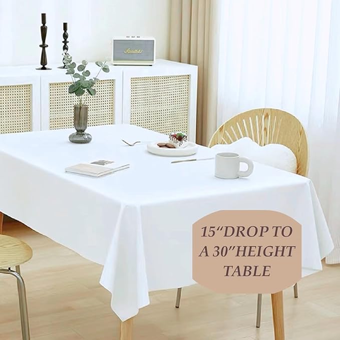 6 Pack White Table Cloth 60 x 102 Inch Polyester tablecloths for 6 Foot Rectangle Tables, Stain and Wrinkle Resistant Washable Fabric White Table Covers for Parties, Wedding, Banquet, Dining