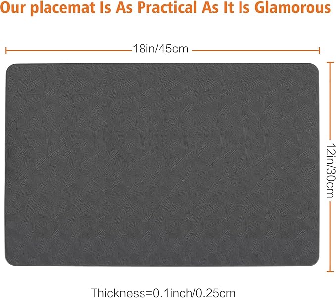 Vinyl Placemats Set of 12 Heat Resistant Easy Clean Non-Slip Place Mats for Dining Table Faux Leather Waterproof Stain Resistant Wipeable Washable PVC Table Mats(12, Gray)