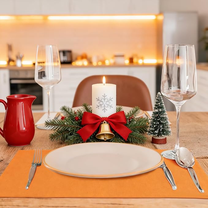 MANSPHIL Orange Cloth Placemats Set of 6 Double Layer Thick Fabric Table Mats Faux Linen Place Mats Heat Resistant Washable Wrinkle Free Dining Kitchen Table Decor, 13x19 Inch Oeko Tex Placemat