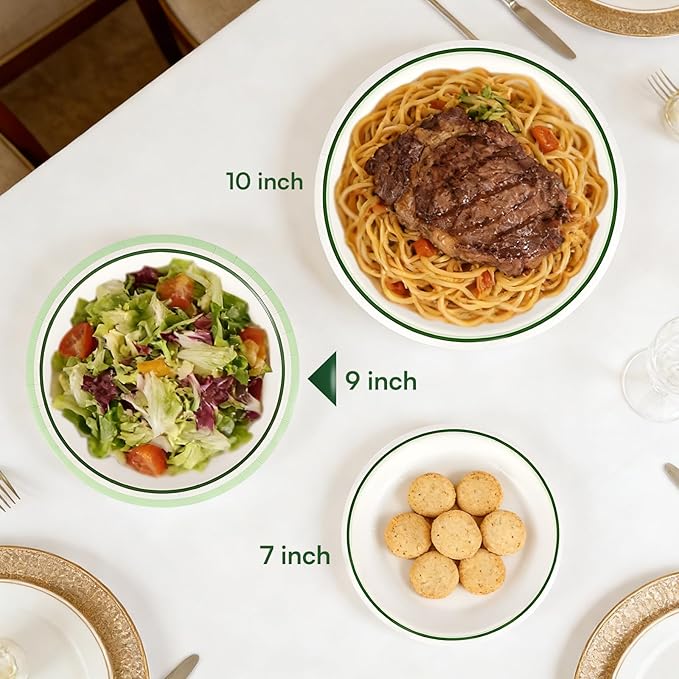 9'' Compostable Paper Plates With Green Circle Rims