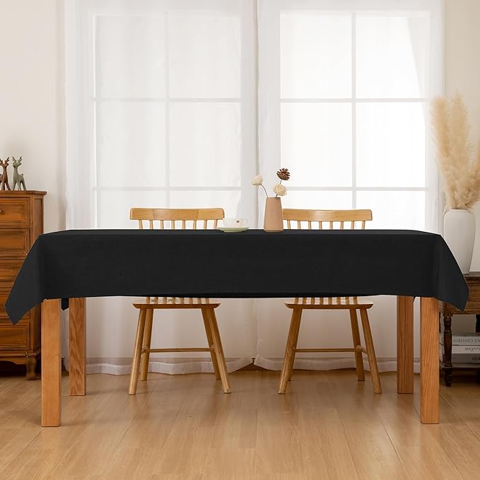 Hiasan 2 Pack Faux Linen Rectangle Tablecloth - Wrinkle and Stain Resistant Washable Table Cloth for Kitchen Dining Room Holiday Table Cover for Party Dinner, Black, 52 x 70 Inch