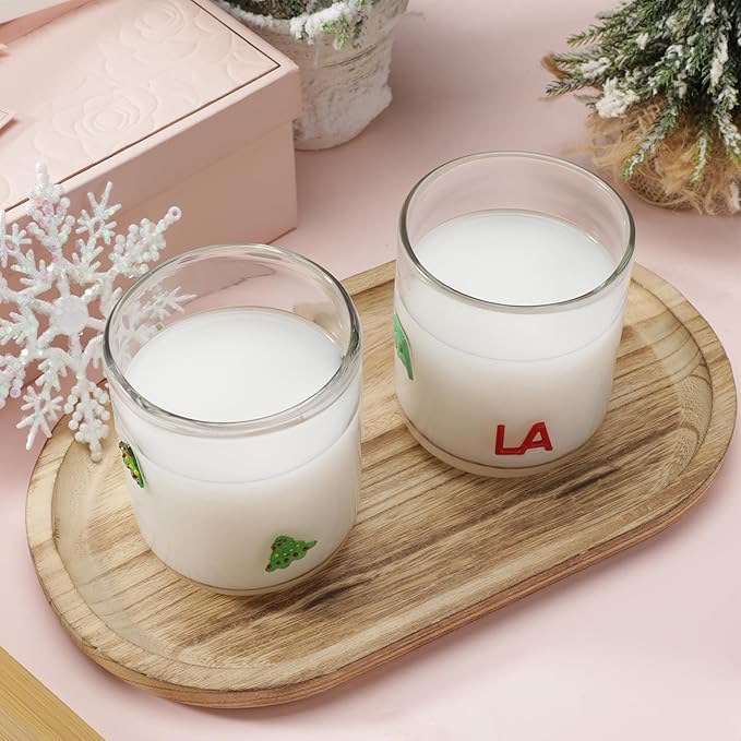 Icon Juice Glasses, 14oz Stemless Wine Drinking Juice Glass Cup for Valentine Party Supplies Gift(2 Pcs,Christmas Fa La)