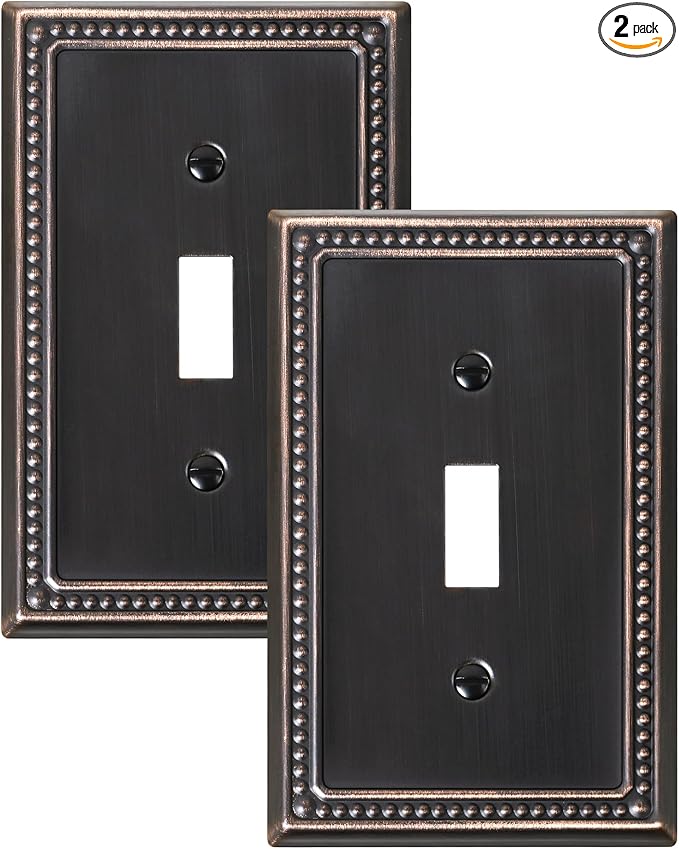 2-Pack Single Toggle Light Switch Cover Plate, Pearls Decorative Switch Plate Covers, Aged Bronze 1 Gang Metal Wall Plate, Corrosion Resistant