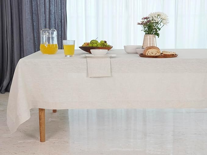 D'Moksha Homes Linen Tablecloth 60 x 120 Inch - 100% Pure Linen Light Natural Table Cloth for Rectangle Tables - Machine Washable Cloth Tablecloth for Valentines, Spring, Easter