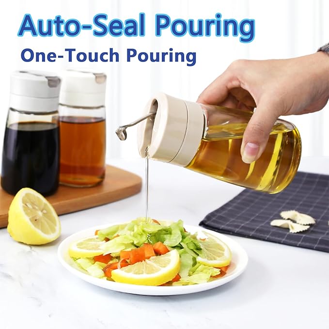 Simple Style Leak-Proof Glass Cruet Bottle 420ml, Oil & Vinegar Dispenser with Sealed Pour Spout, Wide Mouth, Easy to Clean, Kitchen & Dining Essential