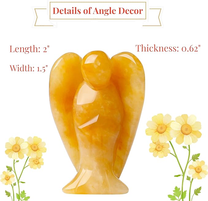YATOJUZI 2" Yellow Jade Angel Decor Crystals Polished Natural Stone Sculpture Statue Home Room Office Desk Decoration Guardian Hand Carved Cute Figurines Energy Reiki Gifts for Women Men