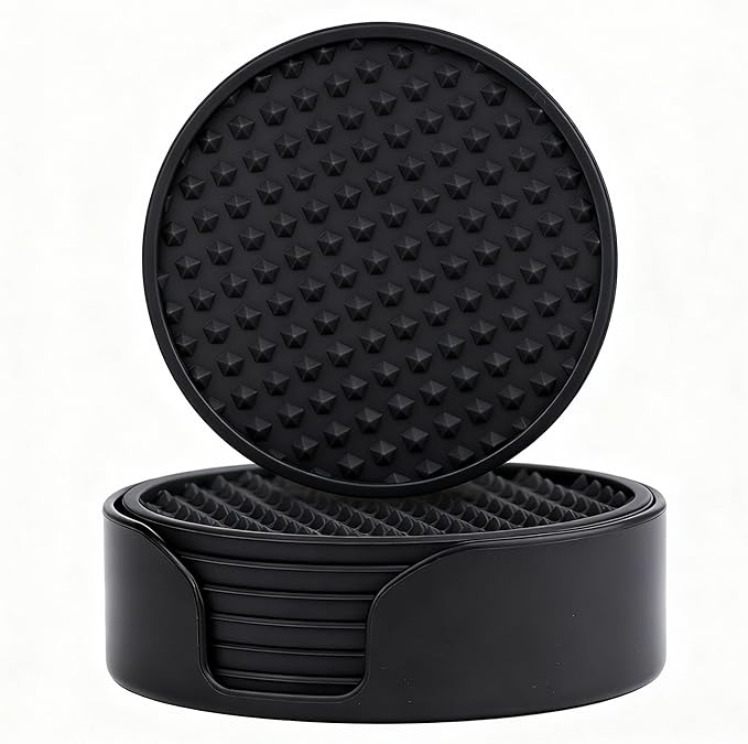 Ortarco 6 Pack Drink Coasters with Holder, Silicone Cup Mat for Hot or Cold Drinks, Non-Slip, Non-Stick