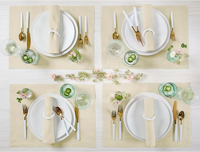 Solino Home Linen Napkins Set of 4-100% Pure Linen Birch Dinner Napkins Cloth 20 x 20 Inch for Spring, Easter - Fete, Handcrafted and Machine Washable