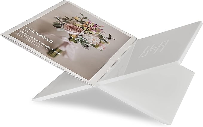 Honygebia White Acrylic Book Stands - Cross Frame Acrylic Book Holder, Open Bookstand for Display and Reading, Suitable for Art, Bible, Cookbook, Easel, Magazine, Textbooks 12.5" x 9.5" x 5.5"