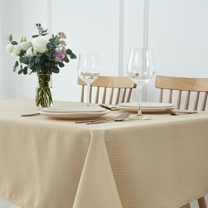 maxmill Square Jacquard Tablecloth Waterproof Spillproof Wrinkle Resistant Soft Weaved Design Table Cloth for Dinner and Party Washable Fabric Cover, Indoor and Outdoor Use, 60 x 60 Inch, Natural