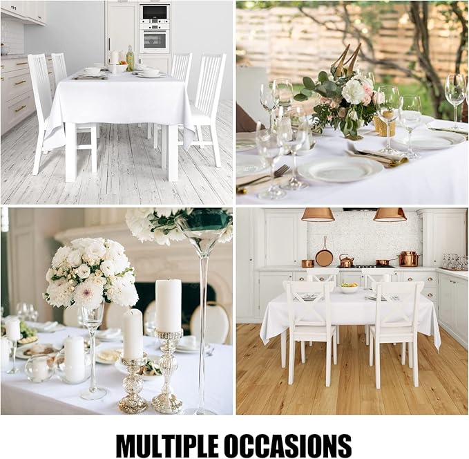 Smiry 4 Pack Rectangle Table Cloth, Waterproof Anti-Scratch Polyester Tablecloth, Decorative Washable Fabric Table Cover for Dining, Buffet, Parties and Outdoor, 60x120, White