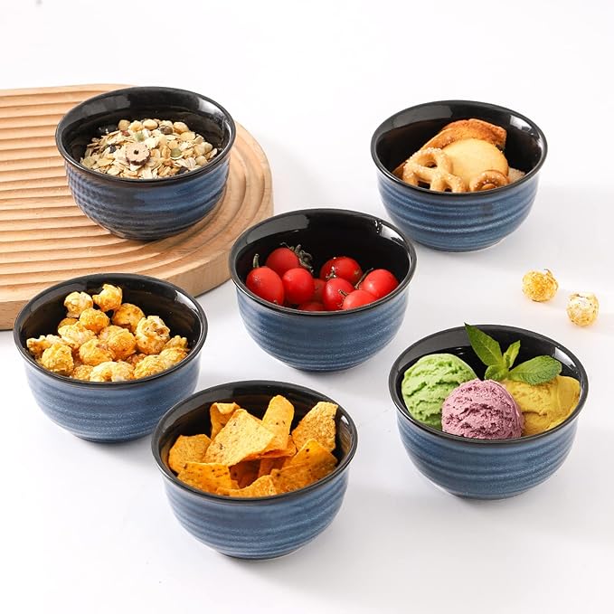 JINGUS Soup Bowl, 20 OZ Porcelain Cereal Bowls Set of 6 Perfect for Pasta, Snack, Oatmeal, Rice, Salad,and Ice Cream, Stackable & Durable Bowls for Kitchen, Microwave & Dishwasher Safe, Blue