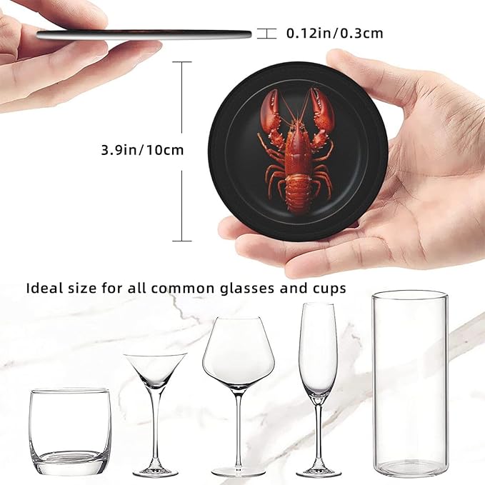 Lobster red Printed Leather Coasters for Drinks, Set of 6 Drink Coaster Dining Room Decor Cup Coasters