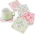 Coasters Set of 4, Square Drink Coasters Absorbent Heat Resistant Diatomite Coaster Cup Mats Vintage Home Decor for Coffee Table Desktop Protection (B, 3.9" x 3.9", 4pcs)