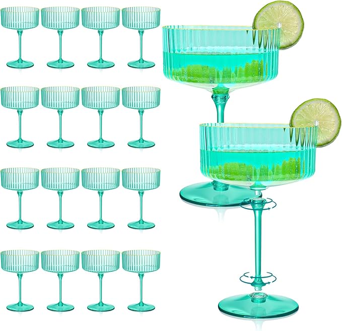 XUWAIDSGN 24 Pcs Champagne Martini Glasses 9 Oz with Gilded Removable Gold Rim Coupe Glasses Pink Martini Glasses Plastic Mimosa Vintage Coupe Glasses Set For Wedding Anniversary (24, Teal)