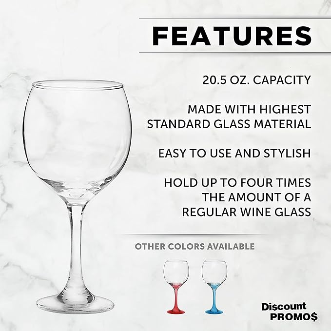 DISCOUNT PROMOS Premiere Wedding Wine Glasses 20.5 oz. Set of 12, Bulk Pack - Restaurant Glassware, Perfect for Red Wine or White Wine - Clear