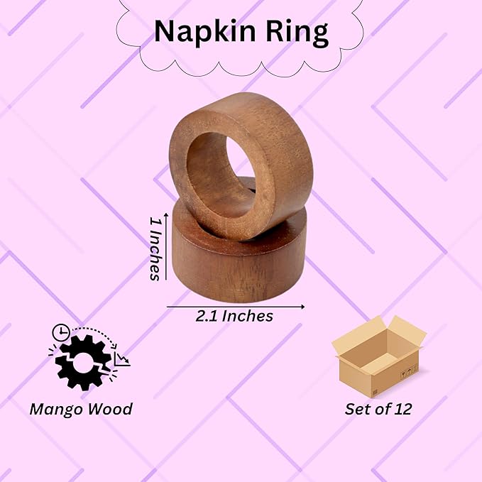 ALPHA Living HOME Handmade Wood Napkin Rings Set of 12 - Dining Table Napkin Holder, Classic Everyday Use Thanksgiving, Christmas Napkin Rings Buckles, Festive Party Gift (Brown)