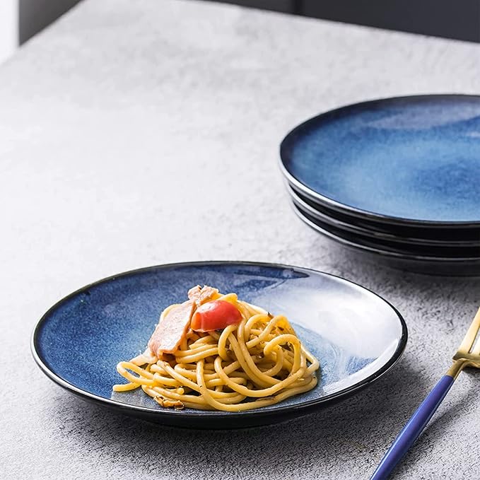 UNICASA Ceramic Dinner Plates Set of 4, Porcelain 10.25 Inch Pasta Plate Set, Reactive Glaze Serving Dishes for Steak, Salad, Pizza, Dishwasher & Microwave Safe (Blue)