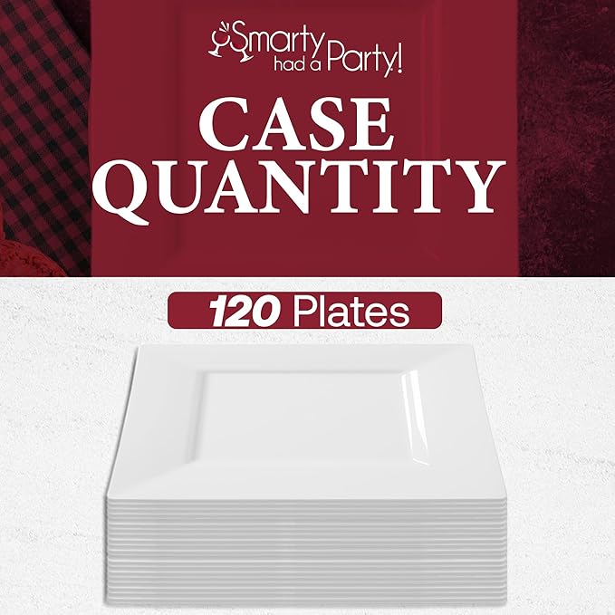 Smarty Had A Party 120 Elegant Disposable Plastic Dinnerware, 10.25" Heavy Duty Fancy Square White Plates for Parties and Events, Durable Supplies for All Occasions