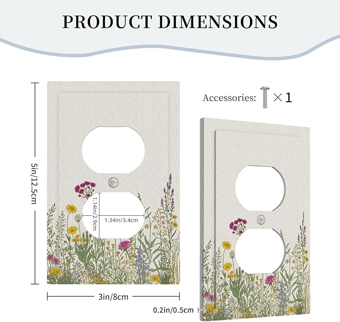 Outlet Covers Wildflower Botanical Plant Herbs Flower 1 Gang Duplex Light Switch Cover Plate Decorative Wall Plates Electrical Switchplate Receptacle for Bathroom Livingroom Decor（2 Pack）