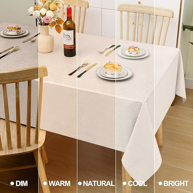 Smiry Rectangle Faux Linen Table Cloth, Waterproof Burlap Fabric Tablecloth, Washable Decorative Farmhouse Table Covers for Kitchen, Dining, Parties, 60x102, Tan