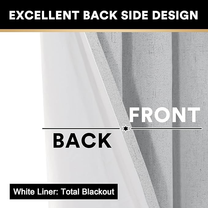 PrinceDeco 100% Blackout Curtains 54 Inch Length for Bedroom Faux Textured Linen Look Window Curtains Sun Heat Blocking Linen Curtains Thermal Insulated Burlap Curtain & Drapes, Set of 2, Glacier Grey