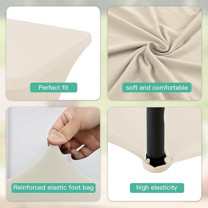 2Pack 8FT Table Cloth for Rectangular Fitted Events Stretch Cream Table Covers Washable Spandex Tablecloth Protector for Party, Wedding, Cocktail, Banquet, Festival