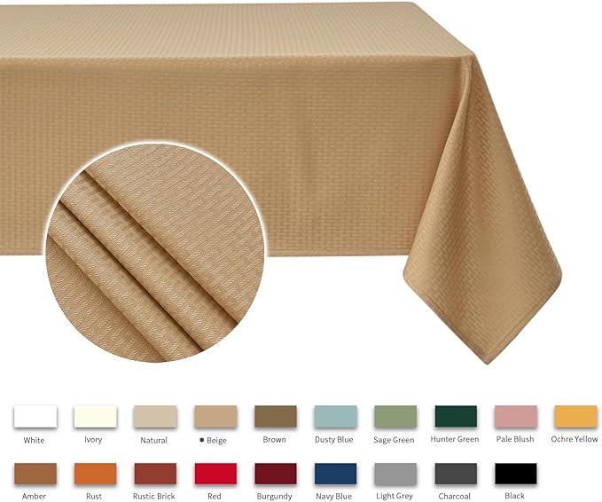 maxmill Tablecloth Weaved Texture Stain Resistant Waterproof, Wrinkle Resistant Washable Table Cloth, Fabric Table Cover for Dining Room, Indoor Outdoor Use, Rectangle 60 x 120 Inch, Beige