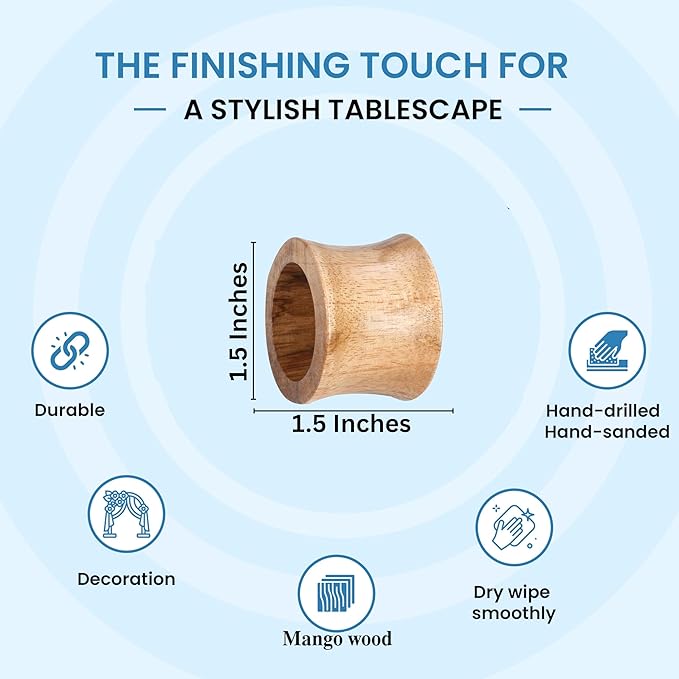 ALPHA Living HOME Rustic Wooden Napkin Rings Set of 12 - Handmade Natural Wood Napkin Holders for Table Decor, Farmhouse Dining, Weddings, Holidays, Parties, Everyday Use, Elegant (Brown
