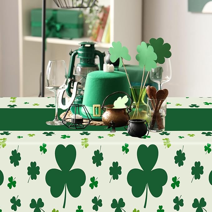 6 Pack St Patricks Day Tablecloth, 108" X 54" Disposable Shamrock Green Table Cloth, Plastic St Patricks Day Decorations for Table Irish Table Cover, Rectangle Lucky Holiday Decor for Irish Party
