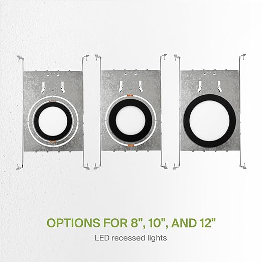 ASD New Construction Mounting Plate with Round Holes 8-10-12" - Adjustable LED Recessed Lighting Housing with Extendable Hanger Bars, Shallow Wafer Light Bracket, Mounting Kit with Notches, 12 Pack