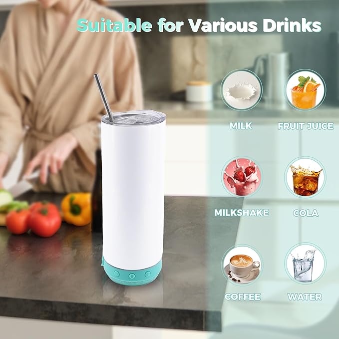 20 oz Music Speaker Tumbler 4 pack,Straight music mug with straw, lid, straw brush, shrink wrap,Reusable Travel Coffee Mug For Men and Women